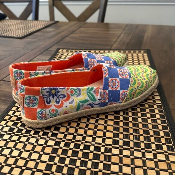 TOMS Alpargata Rope Espadrille Jacquard - Red Multi Mediterranean Tiles Size 9 - Picture 4 of 11